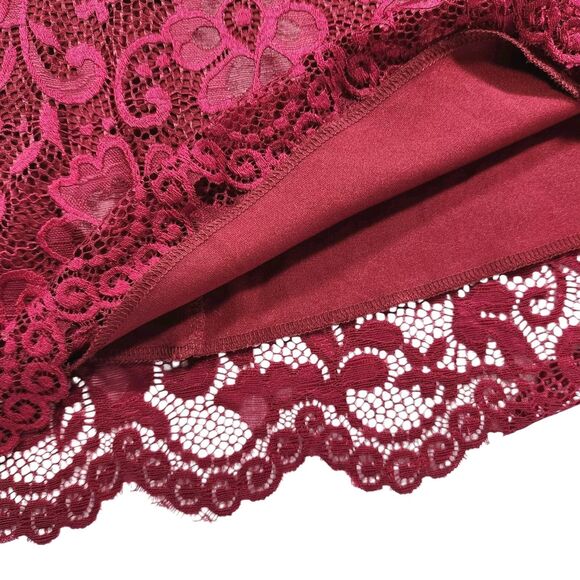 Olivia Blu Long Lace Skirt Large Maroon Floral Lined Stretch Fairy Party Holiday - Picture 5 of 8